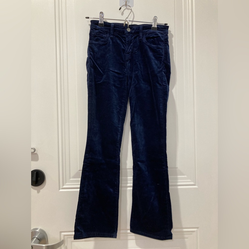 J brand low rise blue velvet flare pants
